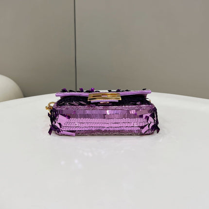 BAGUETTE MINI 19 IN PERIWINKLE PURPLE SEQUINS GOLD HARDWARE