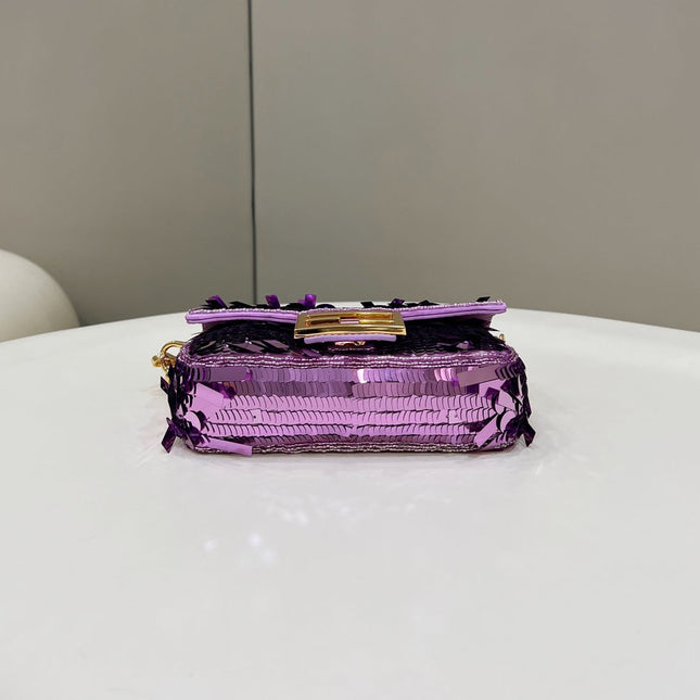 BAGUETTE MINI 19 IN PERIWINKLE PURPLE SEQUINS GOLD HARDWARE