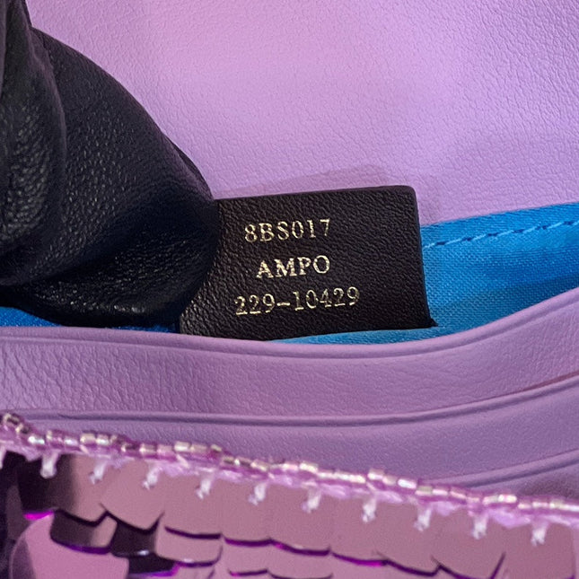 BAGUETTE MINI 19 IN PERIWINKLE PURPLE SEQUINS GOLD HARDWARE