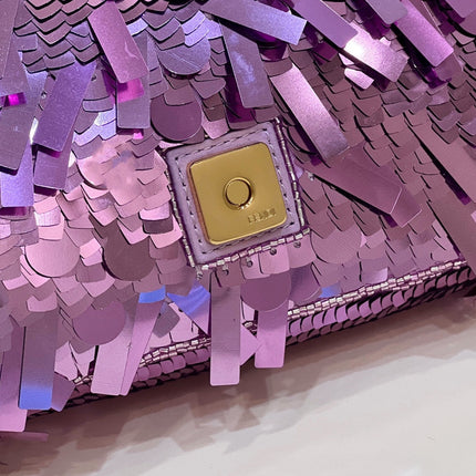 BAGUETTE MINI 19 IN PERIWINKLE PURPLE SEQUINS GOLD HARDWARE