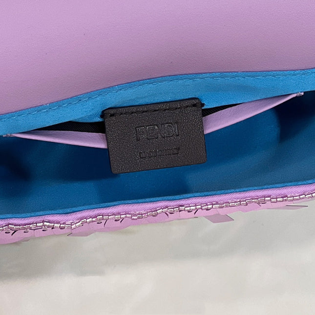 BAGUETTE MINI 19 IN PERIWINKLE PURPLE SEQUINS GOLD HARDWARE