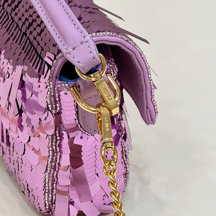 BAGUETTE MINI 19 IN PERIWINKLE PURPLE SEQUINS GOLD HARDWARE