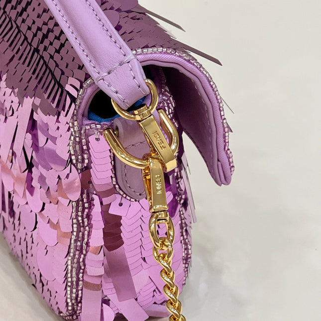 BAGUETTE MINI 19 IN PERIWINKLE PURPLE SEQUINS GOLD HARDWARE