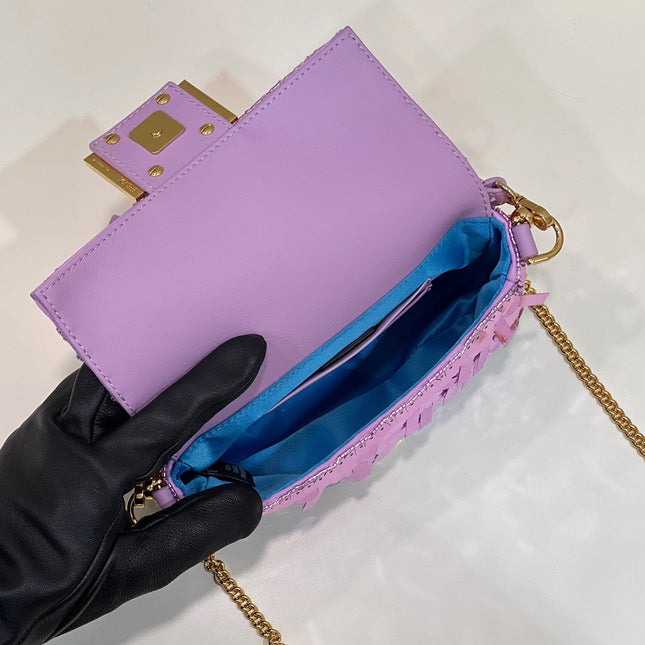 BAGUETTE MINI 19 IN PERIWINKLE PURPLE SEQUINS GOLD HARDWARE