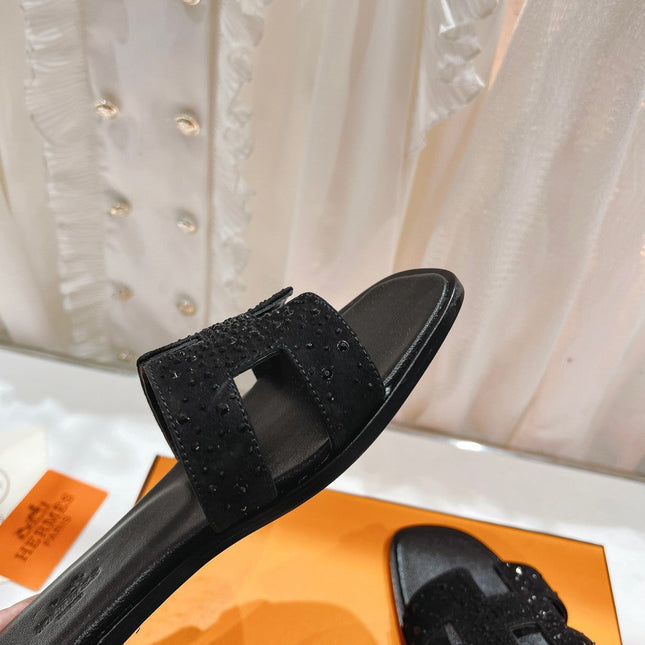 0RAN SANDAL BLACK LAMBSKIN ATTACH CRYSTALS-BLACK