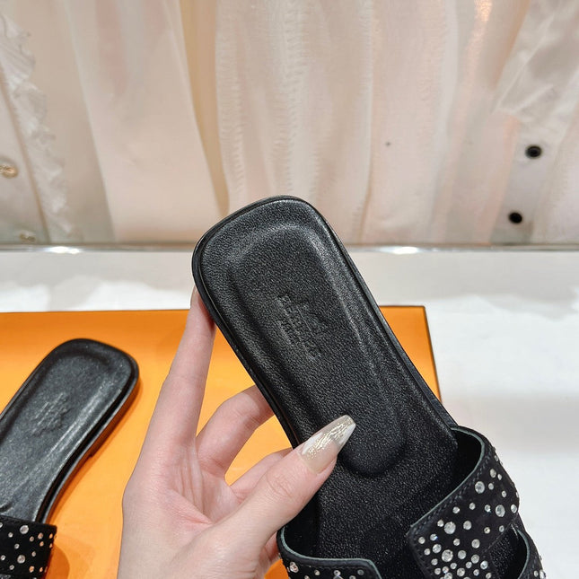 0RAN SANDAL BLACK LAMBSKIN ATTACH CRYSTALS