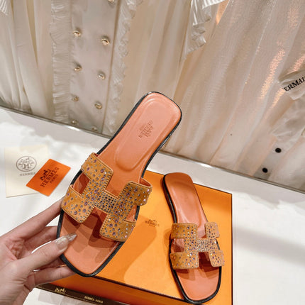 0RAN SANDAL BRIGHT ORANGE LAMBSKIN ATTACH CRYSTALS