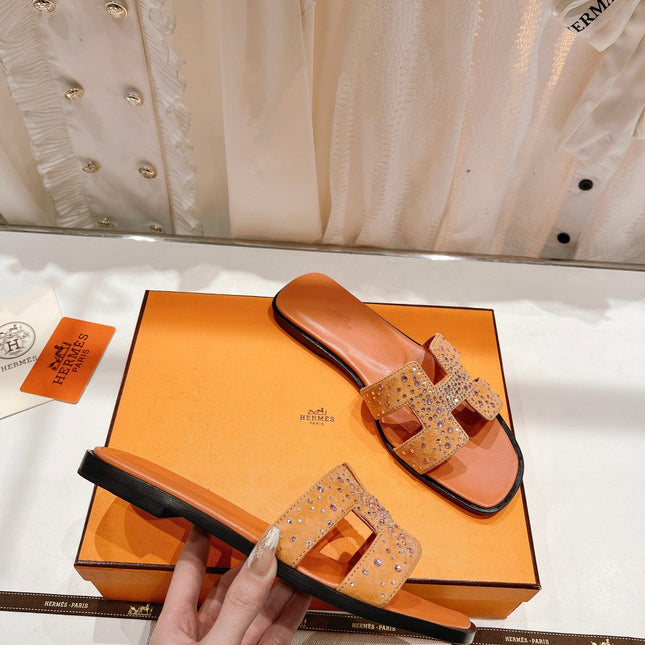 0RAN SANDAL BRIGHT ORANGE LAMBSKIN ATTACH CRYSTALS