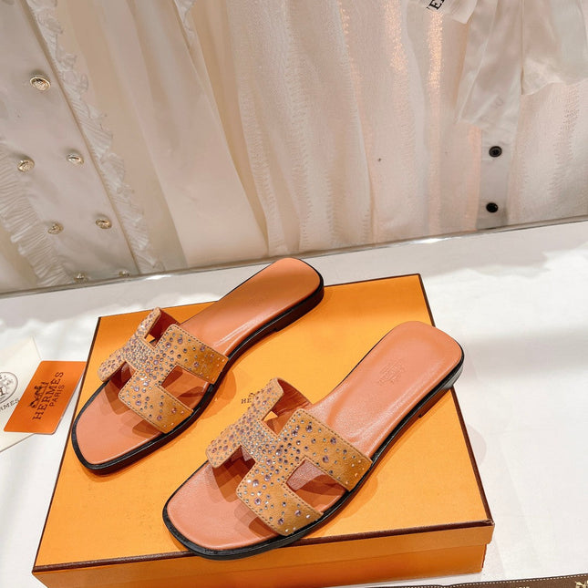 0RAN SANDAL BRIGHT ORANGE LAMBSKIN ATTACH CRYSTALS