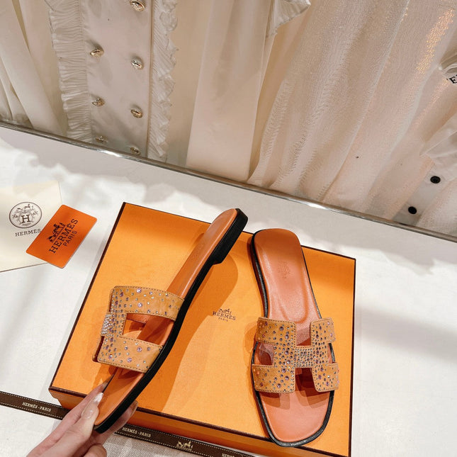 0RAN SANDAL BRIGHT ORANGE LAMBSKIN ATTACH CRYSTALS