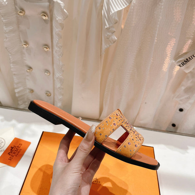 0RAN SANDAL BRIGHT ORANGE LAMBSKIN ATTACH CRYSTALS