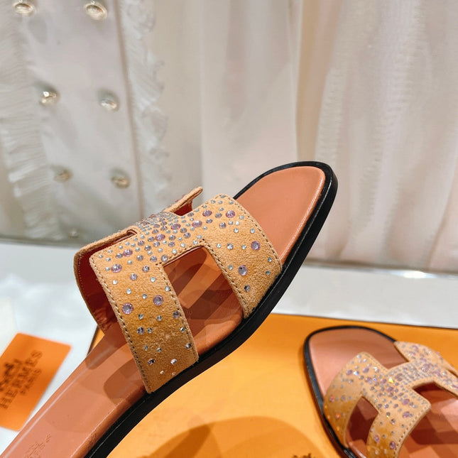 0RAN SANDAL BRIGHT ORANGE LAMBSKIN ATTACH CRYSTALS