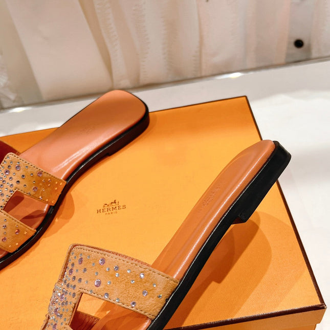 0RAN SANDAL BRIGHT ORANGE LAMBSKIN ATTACH CRYSTALS