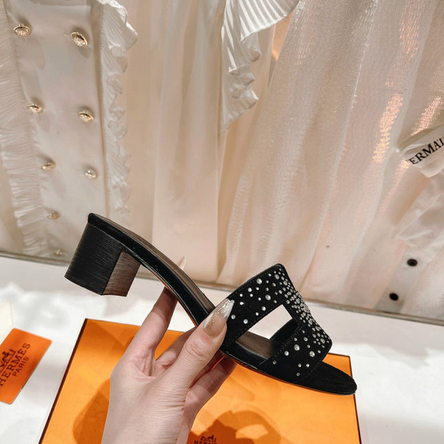 0ASIS SANDALS BLACK LAMBSKIN ATTACH CRYSTAL