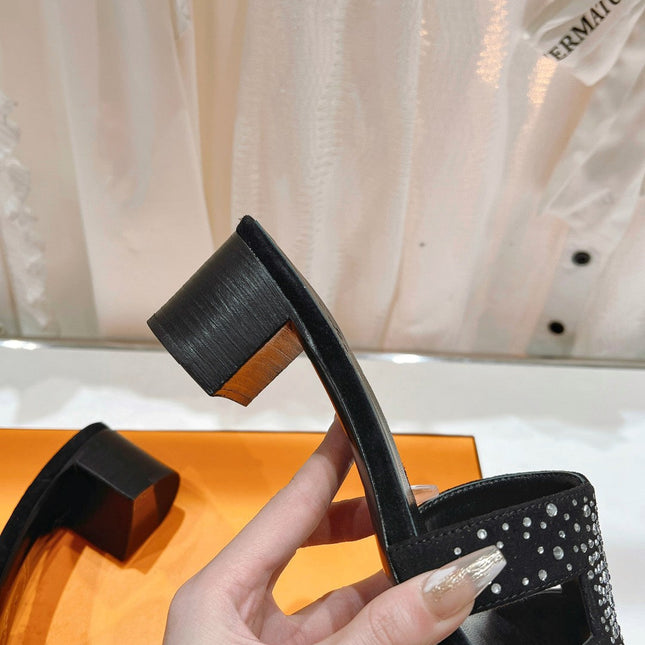 0ASIS SANDALS BLACK LAMBSKIN ATTACH CRYSTAL