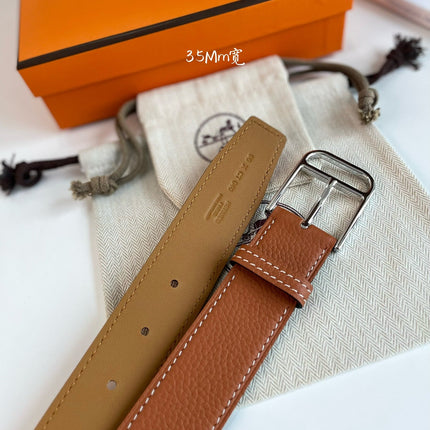 HM ROMAIN 35MM BELT YAM ORANGE LEATHER SILVER HARDWARE