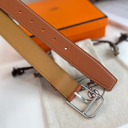 HM ROMAIN 35MM BELT YAM ORANGE LEATHER SILVER HARDWARE