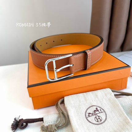 HM ROMAIN 35MM BELT YAM ORANGE LEATHER SILVER HARDWARE