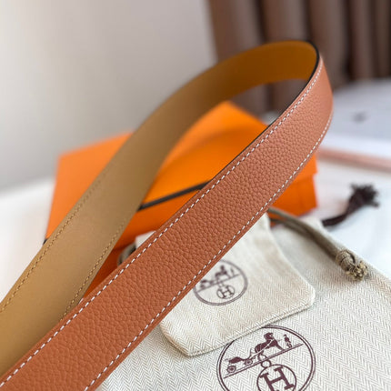 HM ROMAIN 35MM BELT YAM ORANGE LEATHER SILVER HARDWARE