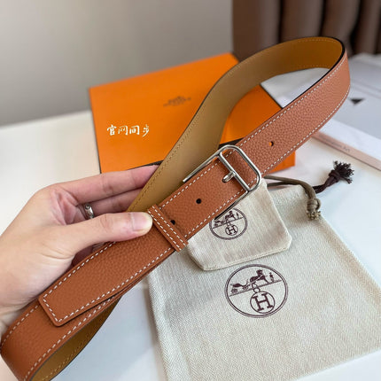 HM ROMAIN 35MM BELT YAM ORANGE LEATHER SILVER HARDWARE