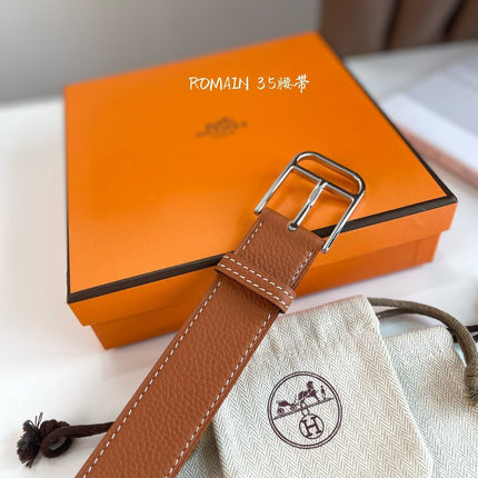 HM ROMAIN 35MM BELT YAM ORANGE LEATHER SILVER HARDWARE