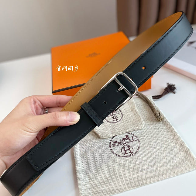 HM ROMAIN 35MM BELT BLACK LEATHER SILVER HARDWARE