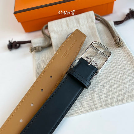 HM ROMAIN 35MM BELT BLACK LEATHER SILVER HARDWARE