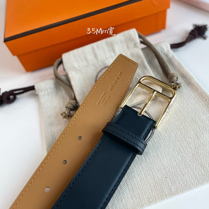 HM ROMAIN 35MM BELT BLACK LEATHER GOLD HARDWARE