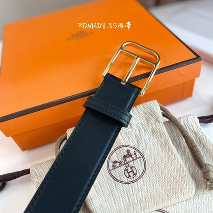 HM ROMAIN 35MM BELT BLACK LEATHER GOLD HARDWARE