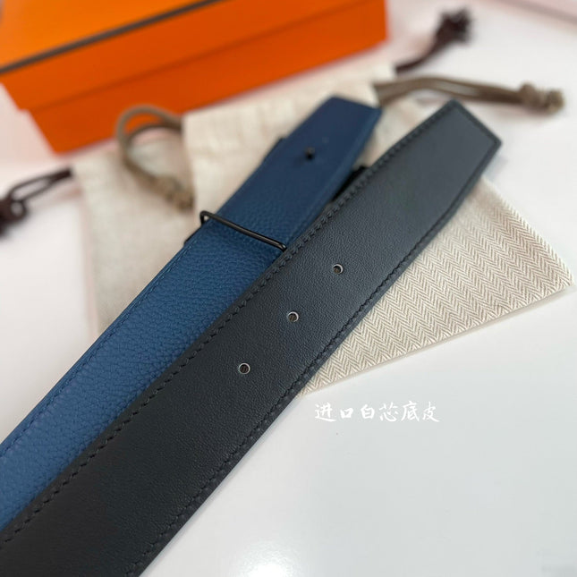 HM CONSTANCE BELT BUCKLE & REVERSIBLE NAVY BLUE AND BLACK LEATHER STRAP 38MM