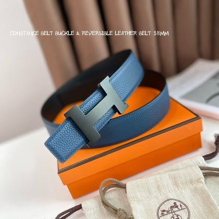 HM CONSTANCE BELT BUCKLE & REVERSIBLE NAVY BLUE AND BLACK LEATHER STRAP 38MM