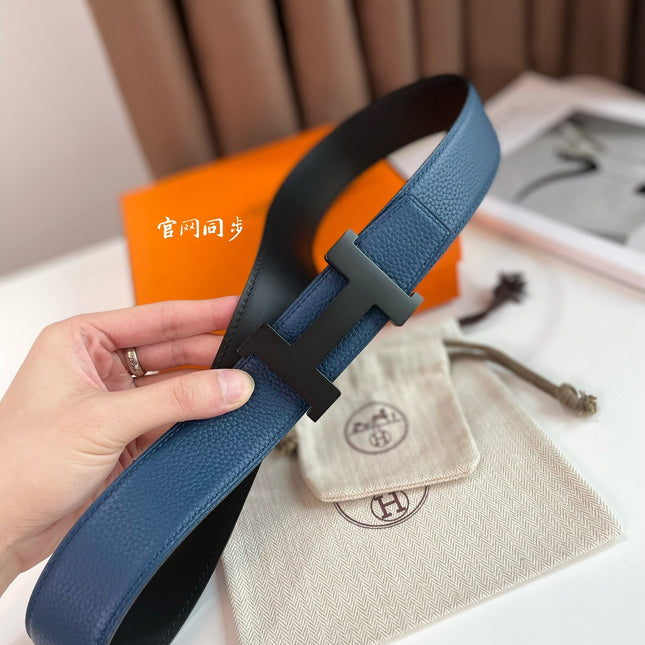 HM CONSTANCE BELT BUCKLE & REVERSIBLE NAVY BLUE AND BLACK LEATHER STRAP 38MM