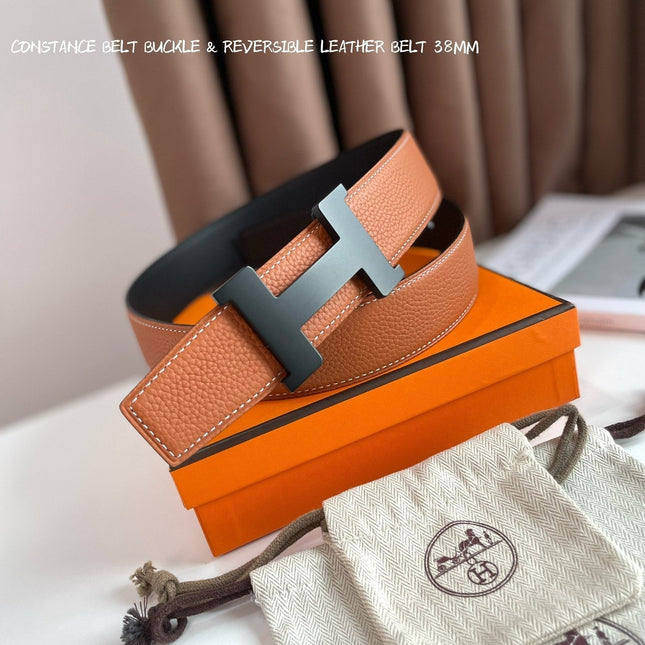HM CONSTANCE BELT BUCKLE & REVERSIBLE GINGER ORANGE AND BLACK LEATHER STRAP 38MM