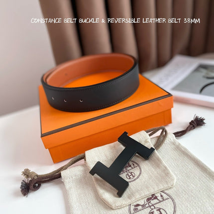 HM CONSTANCE BELT BUCKLE & REVERSIBLE GINGER ORANGE AND BLACK LEATHER STRAP 38MM