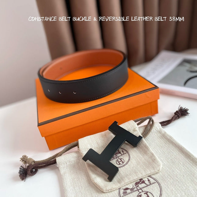 HM CONSTANCE BELT BUCKLE & REVERSIBLE GINGER ORANGE AND BLACK LEATHER STRAP 38MM