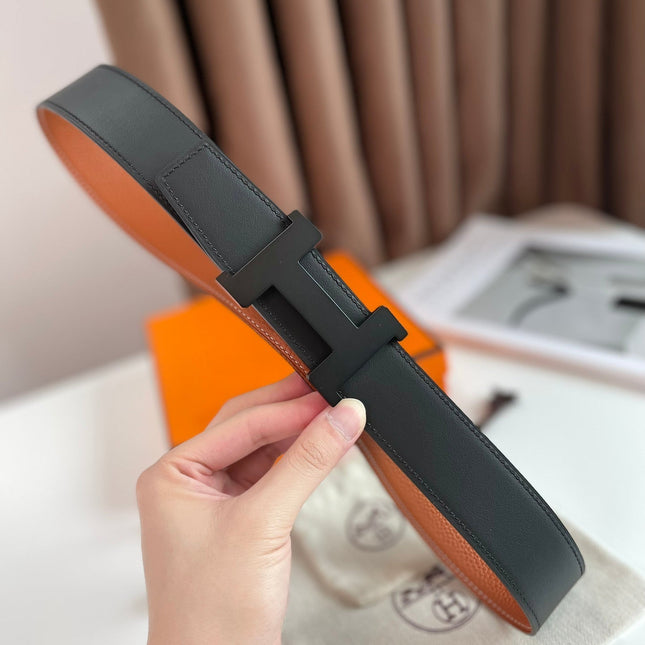 HM CONSTANCE BELT BUCKLE & REVERSIBLE GINGER ORANGE AND BLACK LEATHER STRAP 38MM