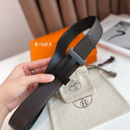 HM CONSTANCE BELT BUCKLE & REVERSIBLE CHOCOLATE BROWN AND BLACK LEATHER STRAP 38MM