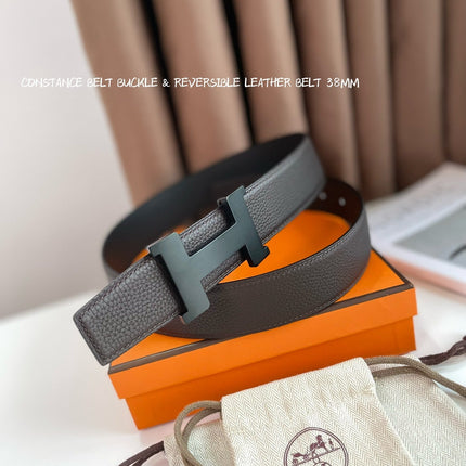 HM CONSTANCE BELT BUCKLE & REVERSIBLE CHOCOLATE BROWN AND BLACK LEATHER STRAP 38MM