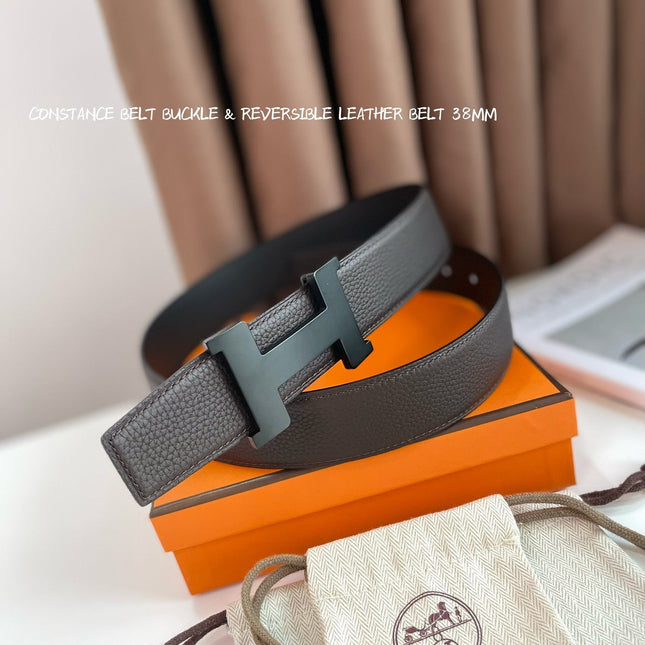 HM CONSTANCE BELT BUCKLE & REVERSIBLE CHOCOLATE BROWN AND BLACK LEATHER STRAP 38MM