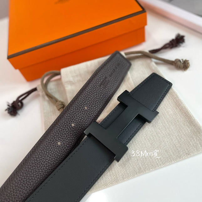 HM CONSTANCE BELT BUCKLE & REVERSIBLE CHOCOLATE BROWN AND BLACK LEATHER STRAP 38MM