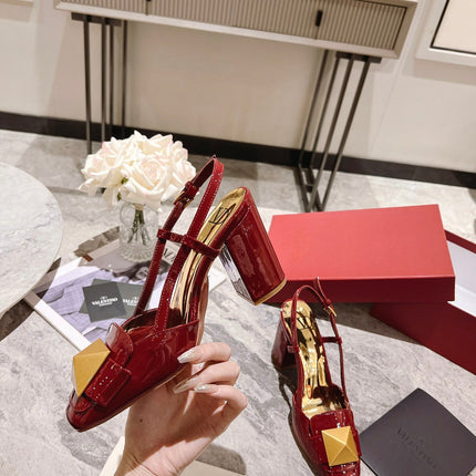 ONE STUD RUBY RED PATENT LEATHER LACE-UP HIGH HEELS 85 MM