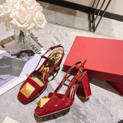 ONE STUD RUBY RED PATENT LEATHER LACE-UP HIGH HEELS 85 MM