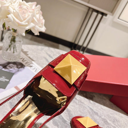 ONE STUD RUBY RED PATENT LEATHER LACE-UP HIGH HEELS 85 MM