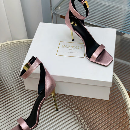 BALMAIN 25S METAL BUCKLE HIGH HEELS 95MM IN IRIDESCENT PURPLE CALFSKIN