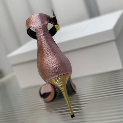 BALMAIN 25S METAL BUCKLE HIGH HEELS 95MM IN IRIDESCENT PURPLE CALFSKIN