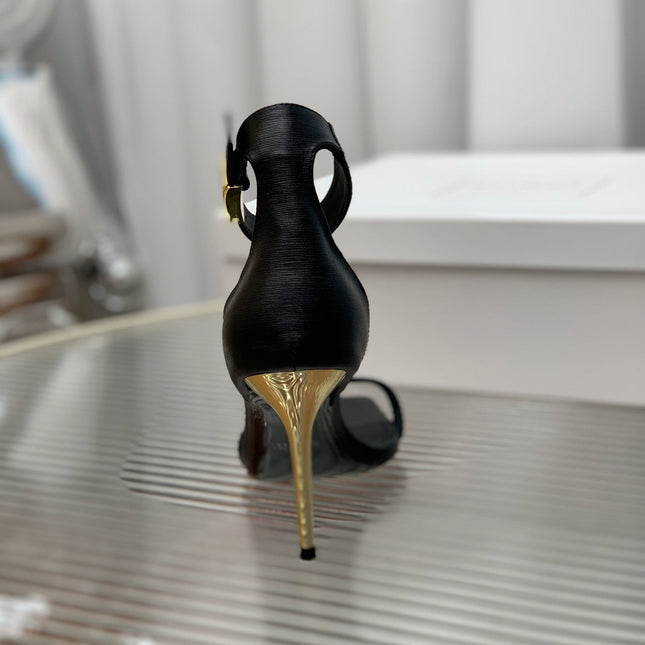 BALMAIN 25S METAL BUCKLE HIGH HEELS 95MM IN BLACK CALFSKIN