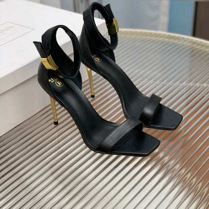 BALMAIN 25S METAL BUCKLE HIGH HEELS 95MM IN BLACK CALFSKIN