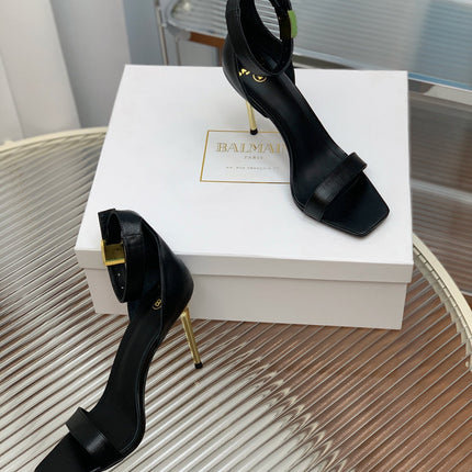 BALMAIN 25S METAL BUCKLE HIGH HEELS 95MM IN BLACK CALFSKIN
