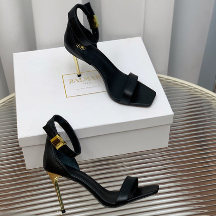 BALMAIN 25S METAL BUCKLE HIGH HEELS 95MM IN BLACK CALFSKIN