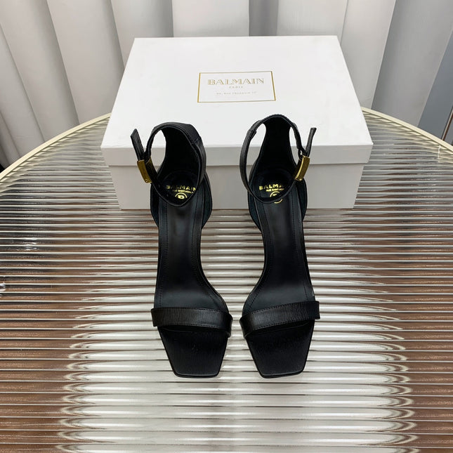 BALMAIN 25S METAL BUCKLE HIGH HEELS 95MM IN BLACK CALFSKIN